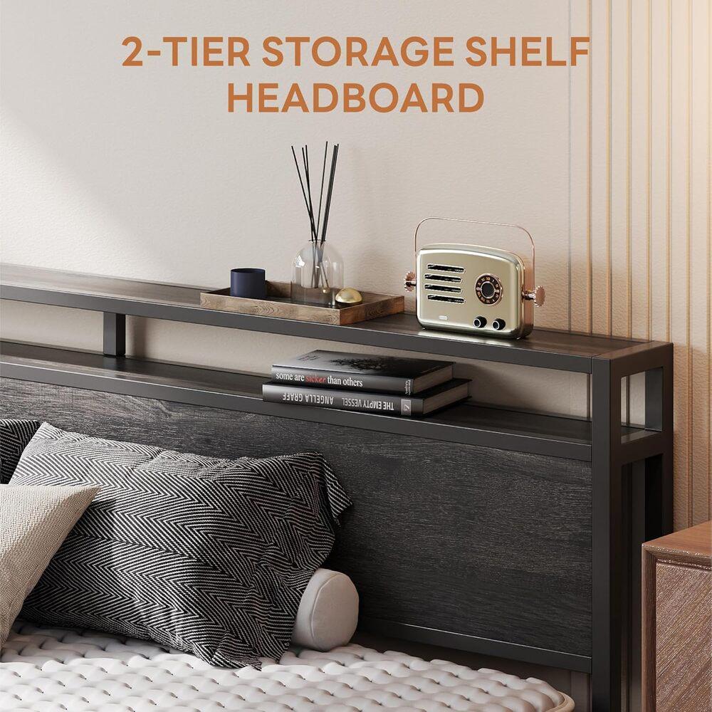 LIKIMIO California King Bed Frame with Headboard, Dark Wood Camas California King with Strong Supports, Sturdy, Noise-Free