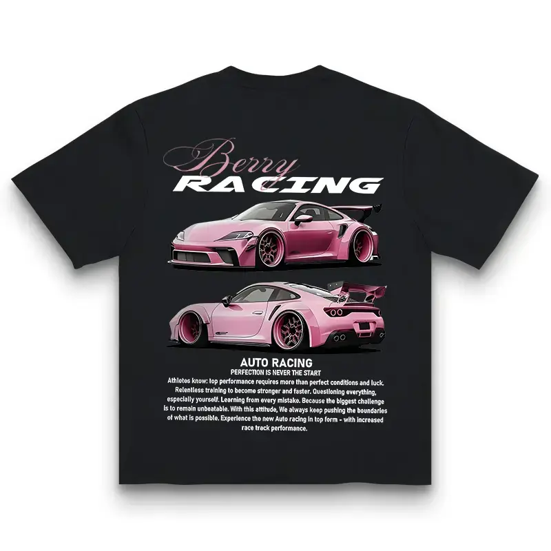 Pink Oversized Tshirt for Menswear, Vintage Washed Cotton Short Sleeve Round Neck with 911 GT3 RS Auto Racing Graphic Print, Plain, Oversized Graphic Tee, Casual, Crew Neck, Shortsleeve, Top, T-Shirt, Vintage Graphic Tees