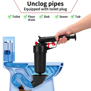 High Pressure Air Toilet Plunger Set - Powerful Unclogging Solution with 4 Suction Cups & Splashproof Plastic Wrap for Toilets, Floor Drains, Sinks, Sewers & Tubs