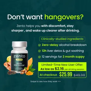 [Zento Recover] Hangover Recovery Supplement with Antrodia Cinnamomea Mushroom | Clinically Studied Ingredients | Probiotics, Antioxidants, Vitamins, Minerals, Superfoods | Full-Body Recovery  | Non-GMO | 12 Servings/24 Capsules