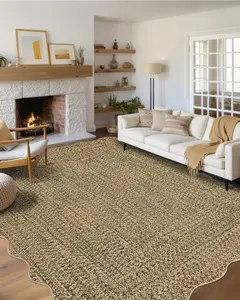 Garvee Imitation Braided Collection 8x10 Area Rug for Living Room, Non-Slip Washable, Farmhouse Style Scalloped Design, Large Ultra-Thin Foldable Carpet, Stain Resistant for Bedroom, Nursery, Dining Room