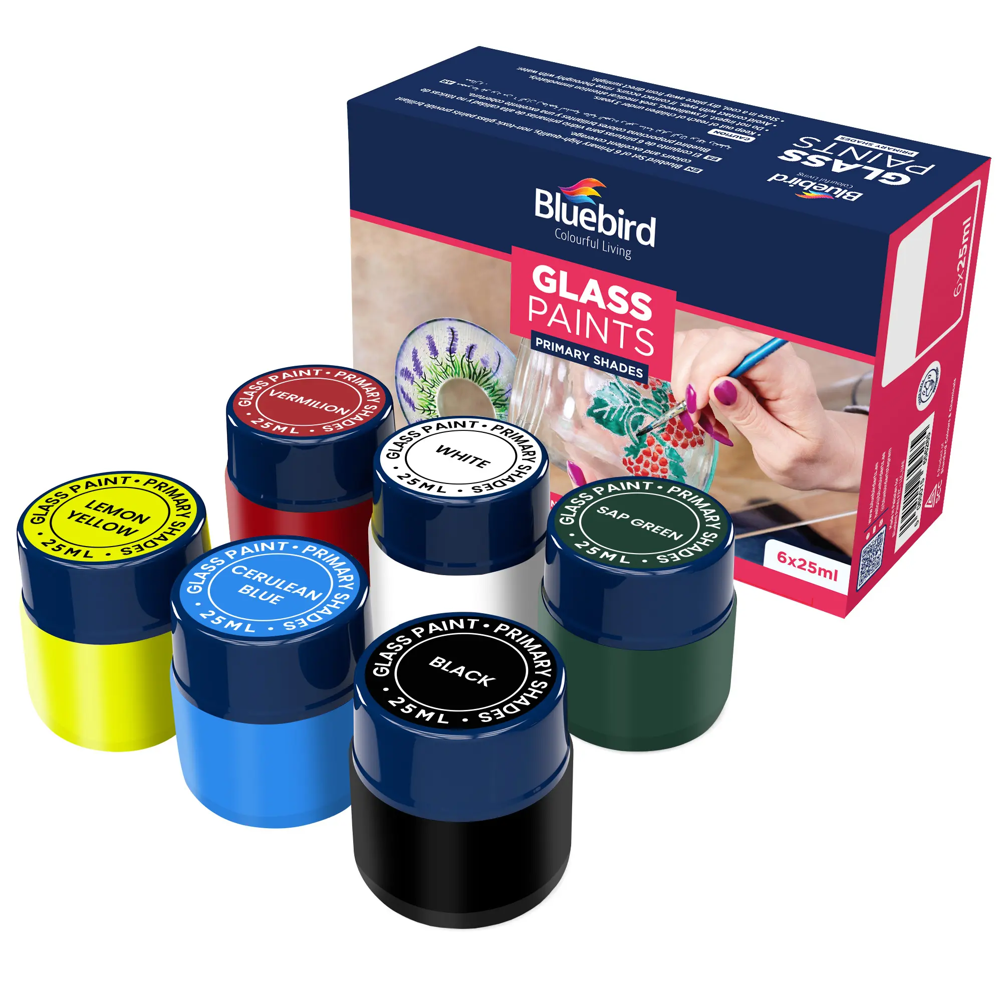 Bluebird Vibrant Glass Paints Create Stunning Stained Glass Artwork - 25ML - Set of 6 (Primary)