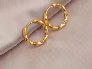 Women's 18K Gold Plated Stainless Steel Hoop Earrings Hypoallergenic Nickel-Free Anti-Fade Closed Hoops Comfortable Casual Attire Elegant Minimalist Jewelry Gift for Sensitive Skin Light Beige Parties Special Occasions Year-Round fashionable round hoop ea