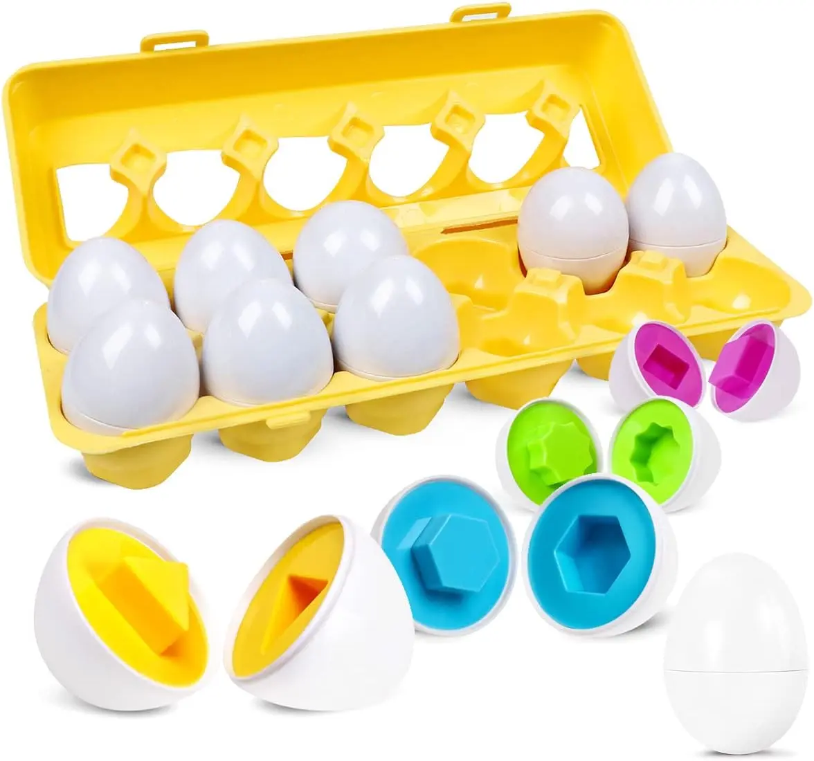 12pcs Unisex Montessori Inspired Easter Geometric Egg Toy for 3-4 Years - Sturdy Box Included, 11.8x3.9x2.7in,14.07oz Color & Shape Recognition Sorter Puzzle, Early Learning Fine Motor Skill Educational Gift, Yes for Birthday Perfect Gift Idea