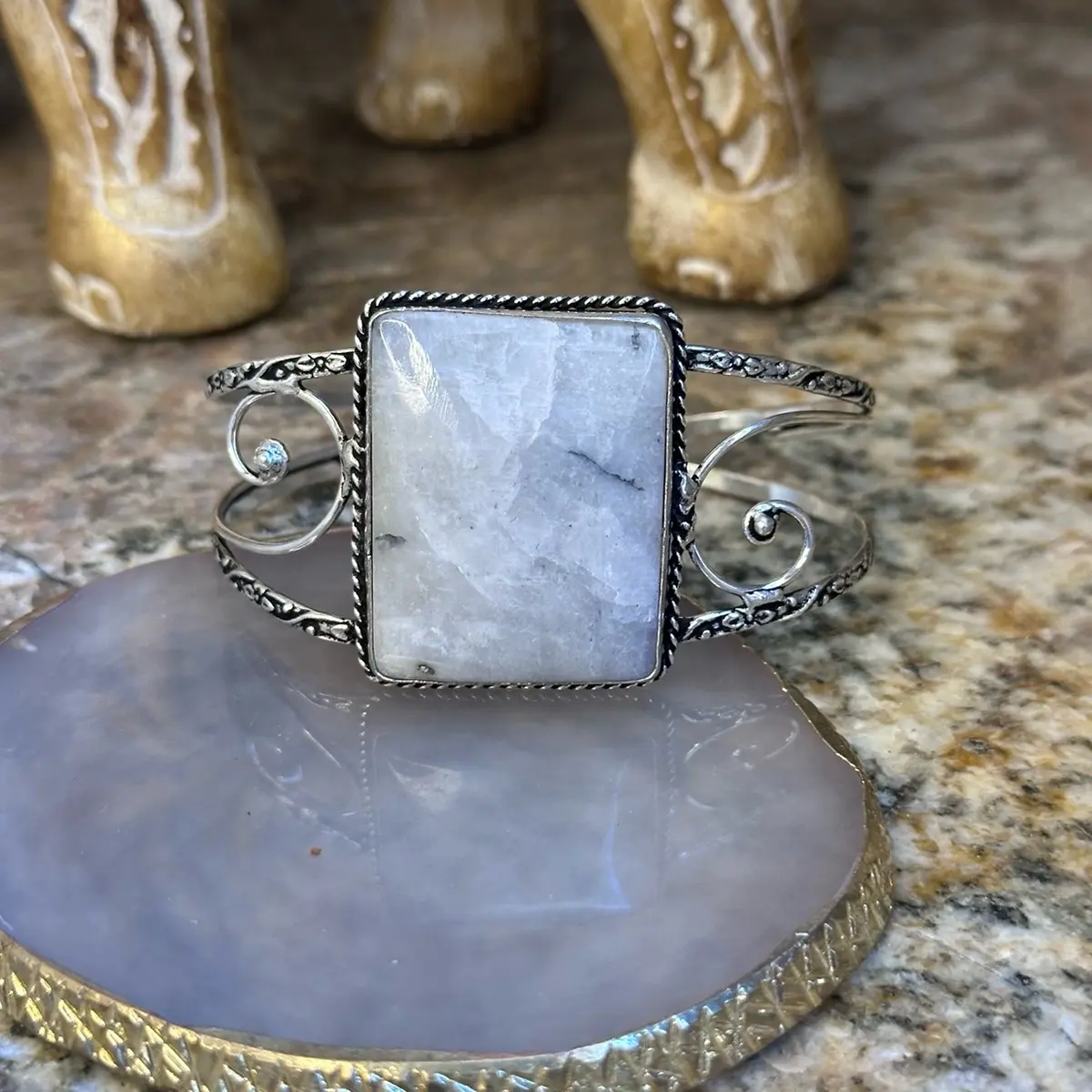 Huge Silver Moonstone Cuff Bracelet