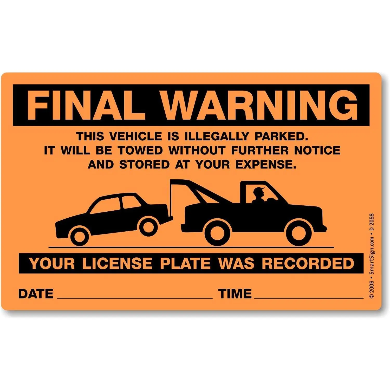 50-Pack Write- Final  Parking Violation Stickers, 5" x 8",  Illegally Parked Sticker Tickets with Permanent Adhesive, Fluorescent Orange, -Made