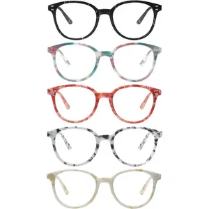 Reading Glasses Blue Light Blocking 5 Pack Spring Hinge Fashion Readers for Men and Women Anti Glare Filter Eyeglasses (Mix-4 5C,125)