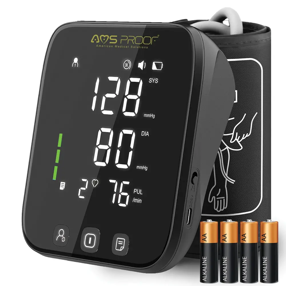 AMERICAN MEDICAL SOLUTIONS Blood Pressure Monitor for Home Use – Dual-User Memory, Automatic Digital Upper Arm BP Machine with XL Cuff (8.7”-16.5”), Voice Broadcast, Irregular Heartbeat Detector, Portable Kit