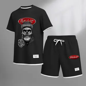 Men's Skull Pickup Truck Print Waffle Fabric Short-Sleeved Shirt And Shorts Set