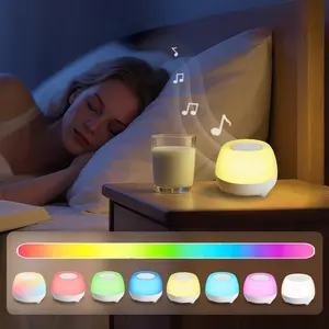 Portable white noise machine with 8-color changing night light, 10 soothing sounds, USB rechargeable, timer function, compact design. Ideal for home, travel, and office use. Sleep sound timer and night light suitable for children and adults.