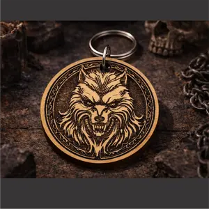 Werewolf - wood laminate keychain with stainless steel hardware
