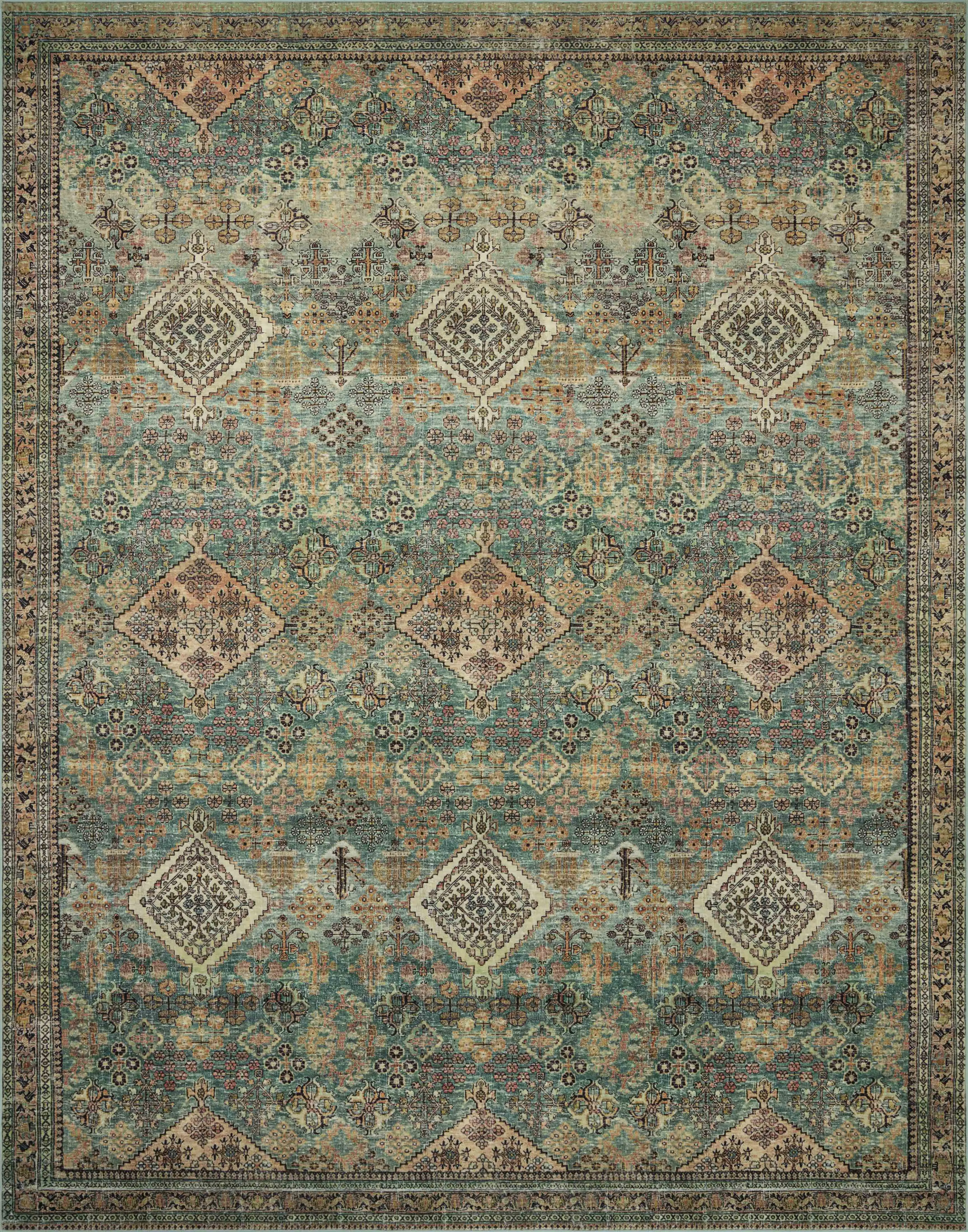 Magnolia Home by Joanna Gaines x Loloi Sinclair SIN-03 Turquoise Multi Machine Washable Power Loomed Rug