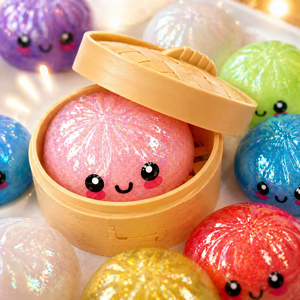 Glitter Dumpling Squishy with Box,Stress Relief Toy Fun,  Dumplings Sensory Squeeze Toy for Stress Relief Cute Sensory Squeeze Toy Gifts for Kids & Adults