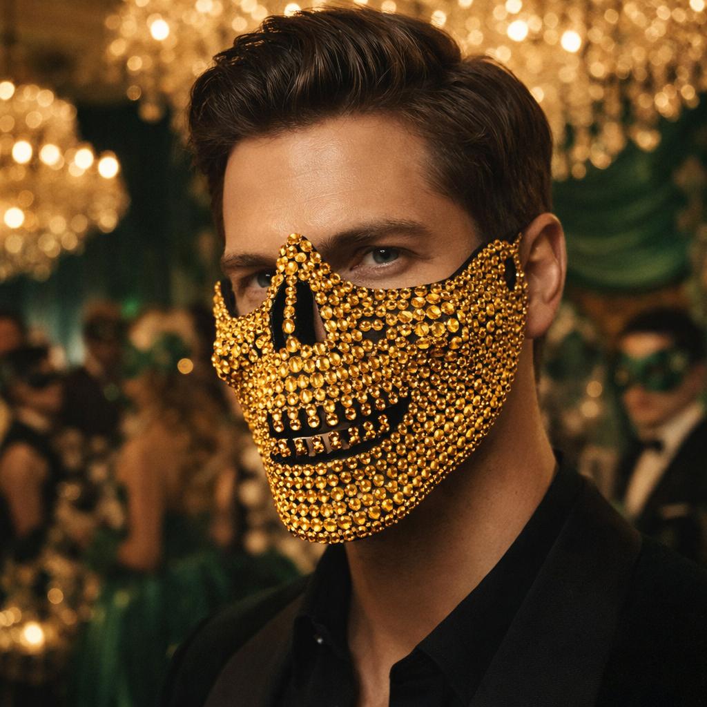 Scary Skeleton Jaw Diamond Mask for Men and Women – DIY Rhinestone-Embellished Ghost Rider-Themed Party Mask for Masquerade Balls and Carnival Parades