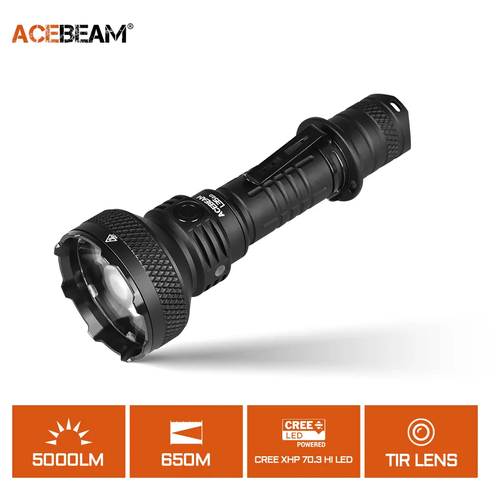 ACEBEAM L35 2.0 Dual Switch LED Pocket Flashlight - 5000 Lumens CREE XHP70.3 HI, Rugged Rechargeable Lithium Ion Battery IP68 Waterproof EDC Tactical Handheld LED Lights for Outdoor Use