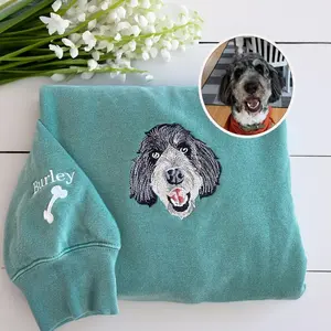 Custom Embroidered Pet Sweatshirt From Your Photo - Dog Cat Face Crewneck - Pet Sweatshirt  G