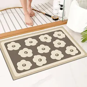 1 Piece Simple Floral Pattern Bathroom Floor Mat, Soft Non-Slip Absorbent Floor Mat, Home Bathroom Floor Mat, Bathroom Rug, Toilet Foot Mats, Home Decoration