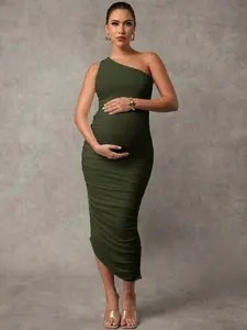 MISHELLA Pregnant Women Solid Color Sleeveless Ruffle Trim Fitted Dress