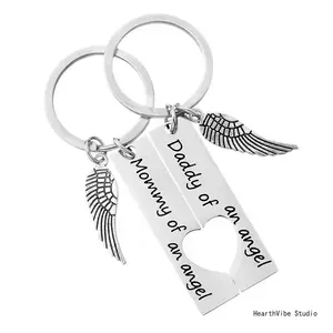 2026 Angel Wings Memorial Keychain Set-“Mommy of an Angel & Daddy of an Angel” Matching Remembrance Keychains, Sympathy Gift for Bereaved Parents