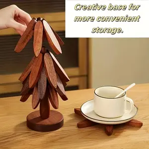 Christmas Tree Real Wood Insulation Pad, Cross-Border Dining Mat, Heat Resistant Cup Holder, Creative Pot Pad, Home Use, Kitchen Coasters, Wooden, Nanzhu