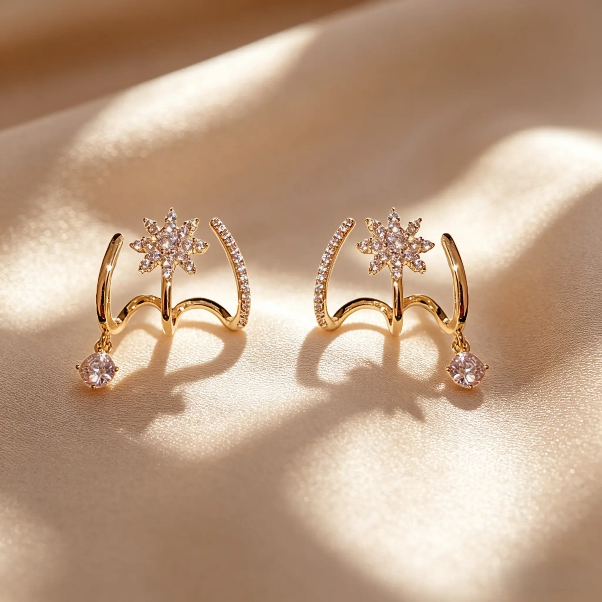 8-Point Starburst Stud Earrings for Women, Dainty Cubic Zirconia Engagement Jewelry with Hypoallergenic Titanium Post, Lightweight Gift, Dainty Earrings, Cute Style Earrings