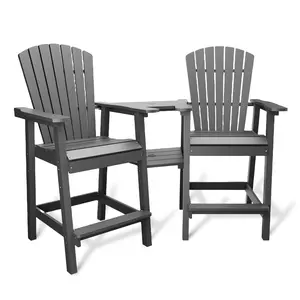 GARVEE Outdoor Bar Height Adirondack Chairs with Connecting Tray, Balcony Chairs Recycled Poly Adirondack for Deck, Backyard, Outdoor Tall Adirondack Chairs Weather Resistant Set of 2