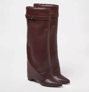 A New Day Women's Tambra Boots with Memory Foam Insole Pointed Toe Mid-Calf 3.5in Block Heel Walking Shoes Buckle Leather Zipper Closure