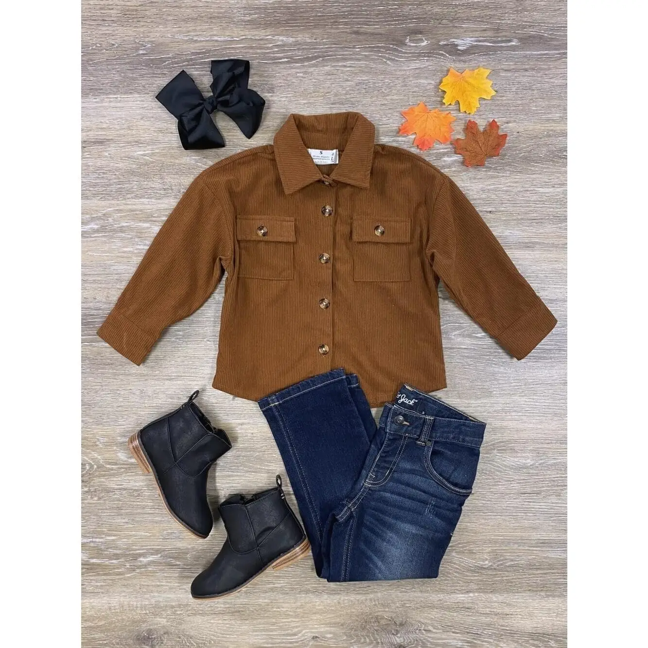 Rust Brown Girls or Toddler Corded Button Down Top or Fall Shacket