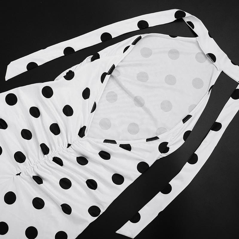 2026 New Polka-Dot Print Halter-Neck Backless Jumpsuit with 3/4-Length Athletic Pants Gifts, Women's Fashion Sexy Backless Jumpsuits, Womens Sleeveless Halter Top Bodycon Capri Pants Going Out One Piece Outfit