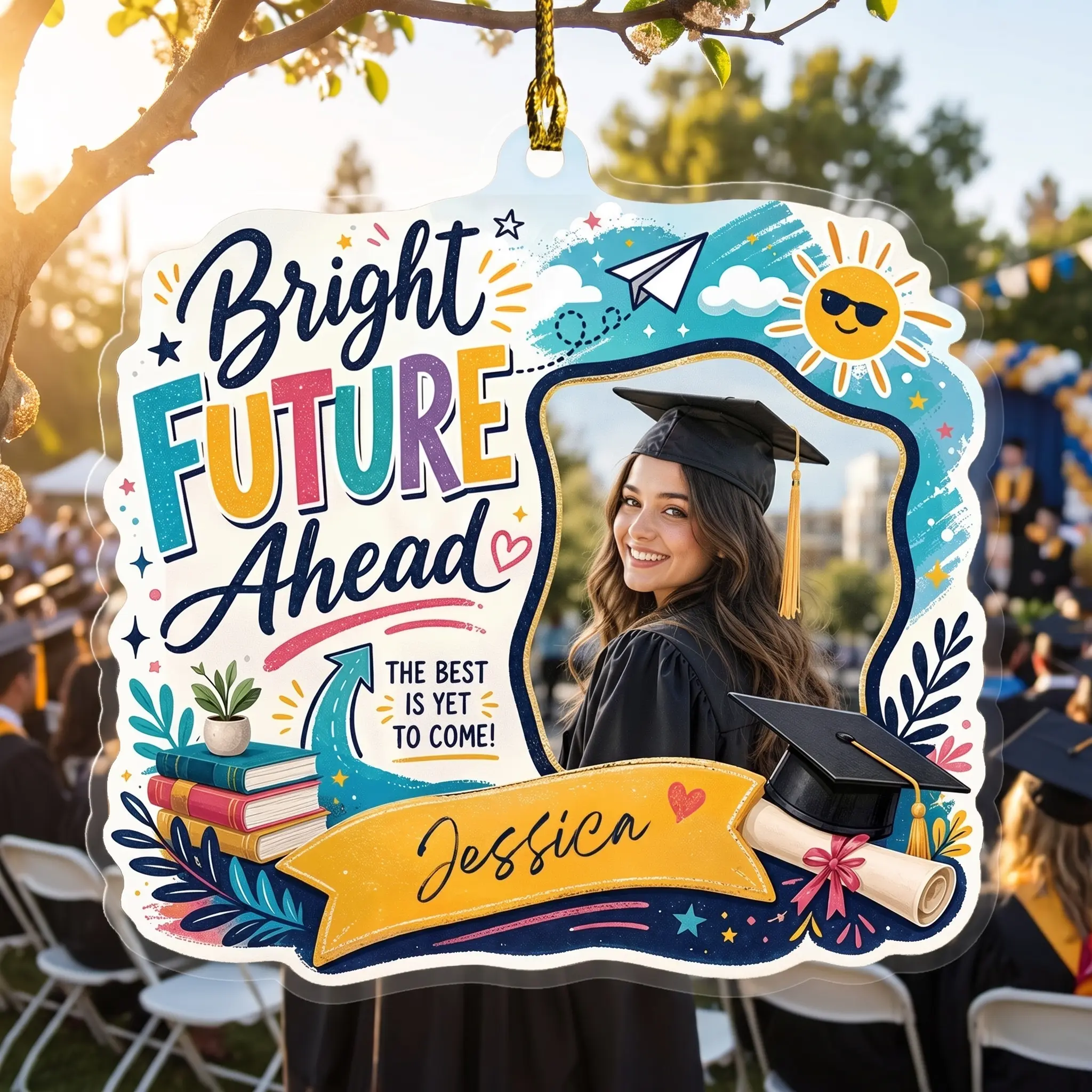Bright Future Ahead Personalized Acrylic Ornament with Photo, Custom Name Graduation Gift
