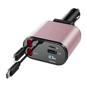 4 in 1 Retractable Car Charger, Cute Car Accessories, USB C Fast Charging cable[Max100W] with Lightning Cable&Dual Charge Port Compatible with iPhone 16/15/14/13/12/11 Pro Max Plus/iPad/AirPodsSamsung Galaxy S23/S22/S10,Google Pixel, Smartphone Cellphone