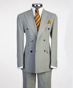 Slate Gray / Brown Pinstripes Double Breasted Suit Menswear