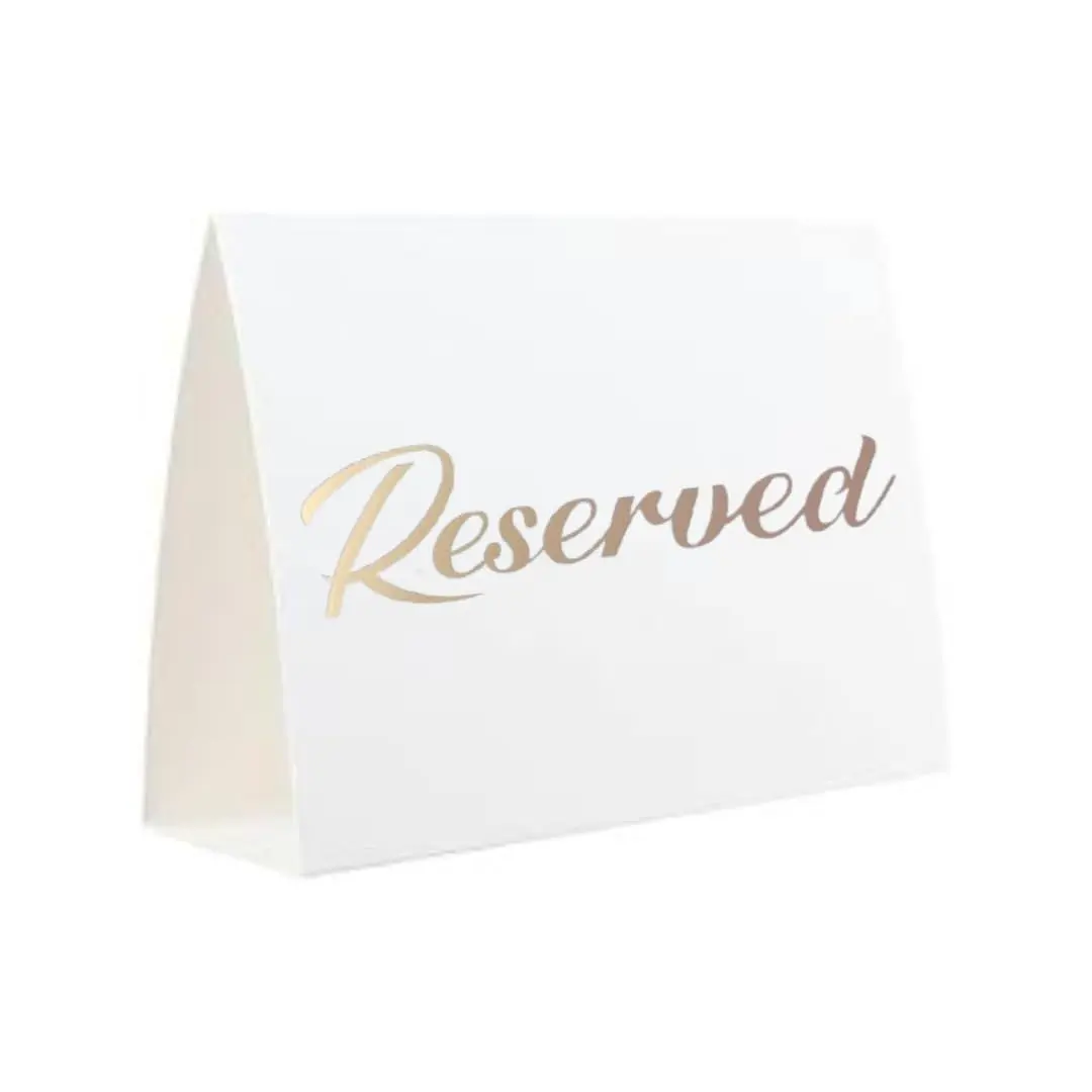 25 Pack Silver Reserved Table Cards with Foil Lettering - Wedding Seating Signs, Chair or Pew Markers, Double-Sided Tent Cards, 5.5"x3"