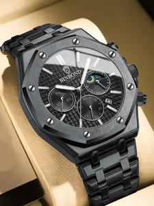 Multifunctional Automatic Chronograph Watch, Luxury Business Men's Wristwatch, Stainless Steel Quartz, Calendar, Luminescent Hands & Markers, Business Fashion Watches