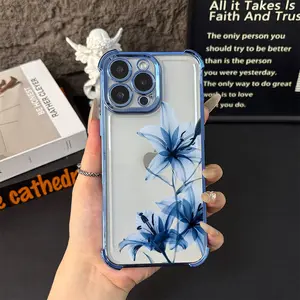 Blue Lily Whisper for Phone Case for iPhone 17/16 Pro Max 15 Pro 14 13 12 11 XR XS SE Mini Elegant White Floral Soft TPU Shockproof Protective Cover Gift