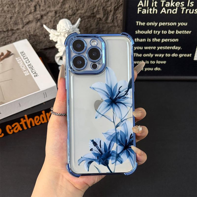 Blue Lily Whisper for Phone Phone Case for iPhone 17/16/15/14/13/12/11/xs/xs max/xr/Samsung/S22/S23/S24/S25PLUS  FE ULTRA  EDGEElegant White Floral Soft TPU Shockproof Protective Cover Gift