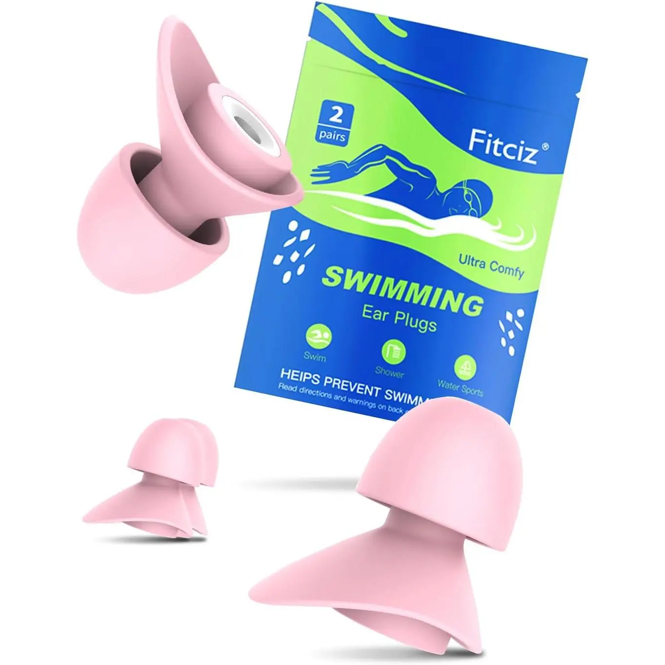 Swimming Ear Plugs for Adults, 2 Pairs Waterproof Earplugs in Case for Swimmers, Men, Women, Washable, Reusable, Comfortable (S+M for Women, L+M for Men)