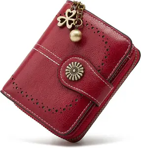 Women's Plain Leather Bifold Small Wallet - Compact RFID Blocking Design, with Zipper Coin Pocket