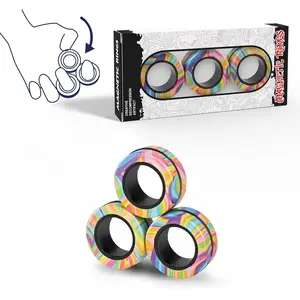 Magnetic Rings Fidget Toy Set, Idea ADHD Fidget Toys, Adult Fidget Magnets Spinner Rings for Anxiety Relief Therapy, Fidget Pack Great Gift for Adults Teens Kids (A)