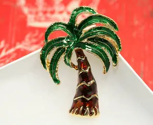 Enamel PALM TREE Pin Brooch Tropical Trees,  Gold Tone Green and Brown Enamel Palm Tree Brooch, Costume Jewelry, Statement Tropical Tree Pin