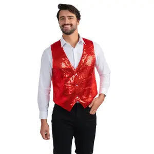 Red Sequin Vest Costume For Adults - Sparkly Party Wear Sleeveless Vest For Halloween, Fantasy Theme Party & Dance - Fancy Menswear Accessory
