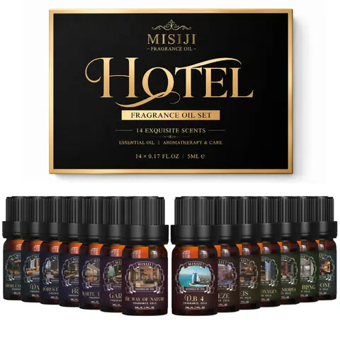 MISIJI Hotel Aromatherapy Diffuser Gift Set - Buyer’s Pick Business Boxed Kit with 14x5mL Scent for Diffusers Bottles, 12-Month Hotel Scents, Relaxing Anniversary Gifts, Home Decor Solution
