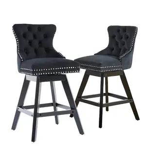 Swivel Bar Stools Set,26" Upholstered Velvet Counter Height Barstools with Backs and Solid Wood Legs,Modern Bar Chairs for Kitchen Island, Dining Room