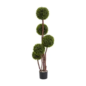 Nearly Natural 4' Boxwood Five Ball Topiary UVesistant I/O