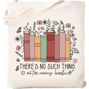 Canvas Book Tote Bag for Women, Book Lover Gifts, Reusable Grocery Bag with Inner Pocket, Cute Tote Bag Aesthetic，Double-sided printing