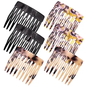 6 Pcs French Hair Side Combs Small Decorative French Twist Hair Styling Accessories, Strong Hold Hair Comb Clips for Women (Black,Tortoise Shell, Acetate)