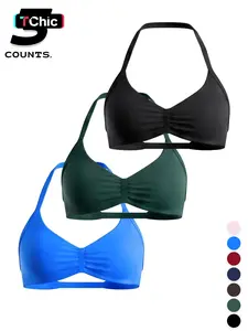 New Multi-Color Solid Sports Bra, High Elasticity Halter Backless Workout Top, Yoga Vest with Pads, All Seasons Sporty Style, Strappy Workout Bra