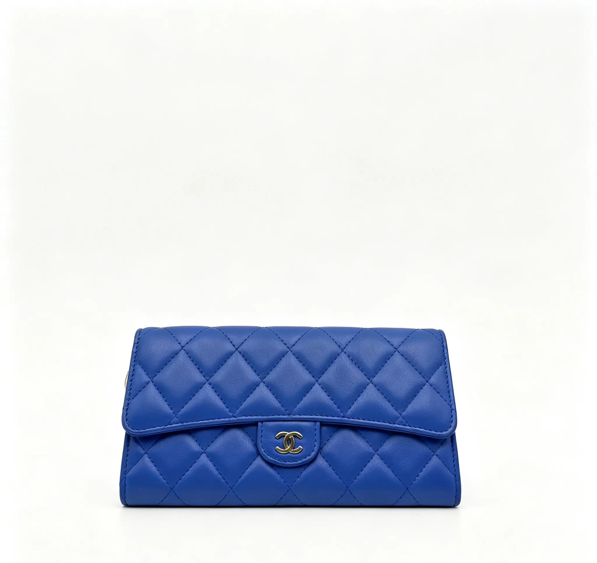 Pre-owned CHANEL H5 blue diamond check long buckle wallet 18208