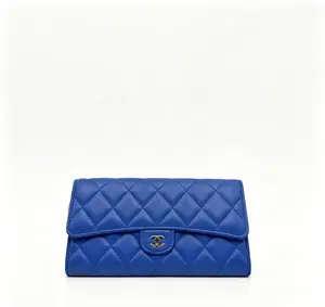 Pre-owned CHANEL H5 blue diamond check long buckle wallet 18208