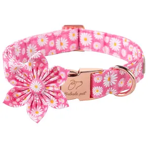 Babole Pet Cute Pink Dog Collar with Flower Bow, Adjustable Daisy Metal Buckle Puppy Collar for Small Medium Large Male Female Dogs